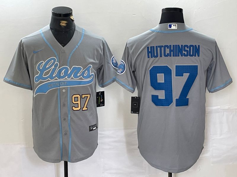 Men Detroit Lions #97 Hutchinson Grey Joint Name 2024 Nike Limited NFL Jersey style 2->detroit lions->NFL Jersey